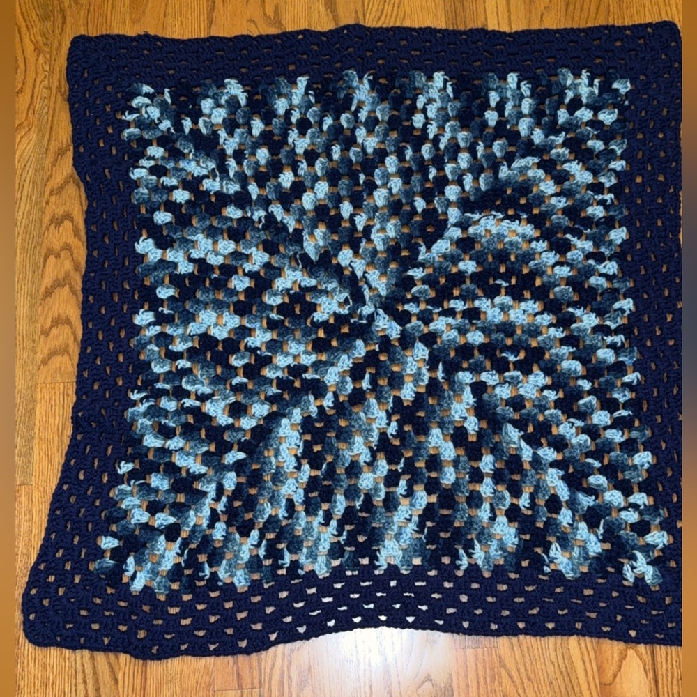 Beautiful Handmade Afghan Shades Of Blue Crochet Lap Or Baby Blanket 32x32